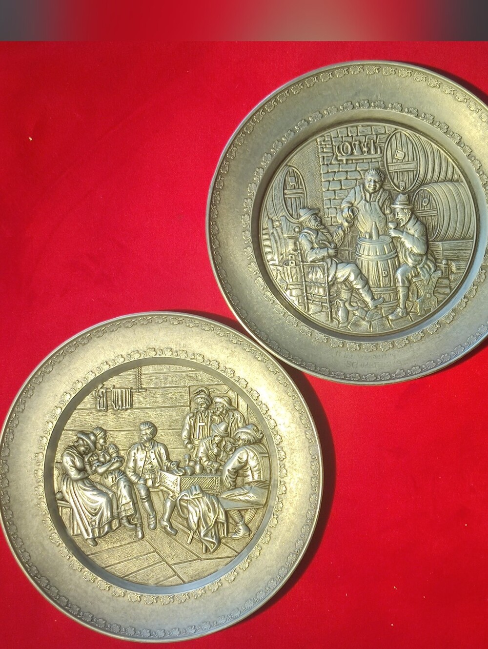 Pewter Germany Decorative Pewter/Zin Wall Art  Relief Scenes...Set Of Two See